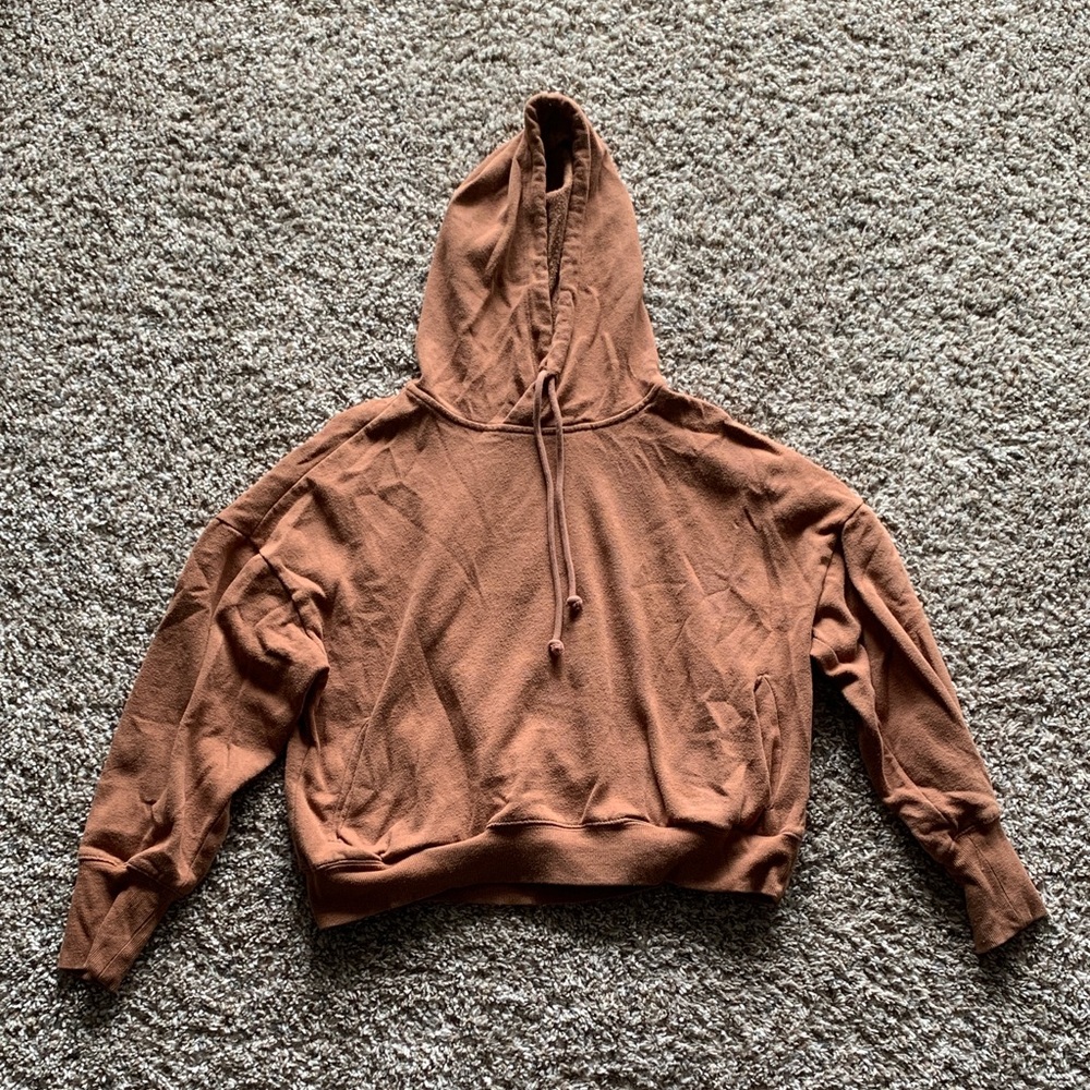 Brown Hooded Cropped Sweatshirt
